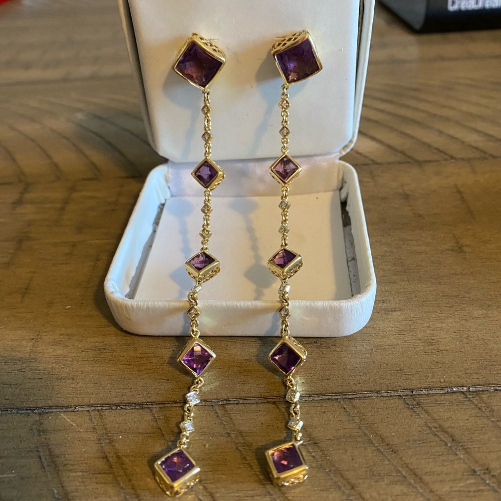 Elegant Gold and Amethyst Drop Earrings